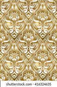 Golden white vintage seamless pattern. Gold royal exotic wallpaper. Arabic background ornament.