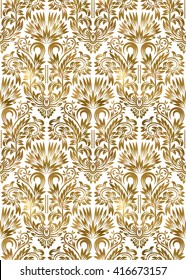 Golden white vintage seamless pattern. Gold royal exotic wallpaper. Arabic background ornament. 