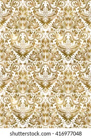 Golden white vintage seamless pattern. Gold royal classic baroque wallpaper. Arabic background ornament.