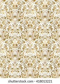Golden white vintage seamless pattern. Gold royal classic baroque wallpaper. Arabic background ornament.