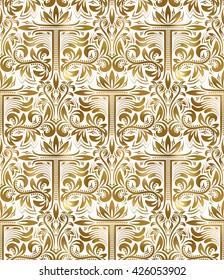 Golden white vintage seamless pattern. Gold royal classic baroque wallpaper. Arabic background ornament.