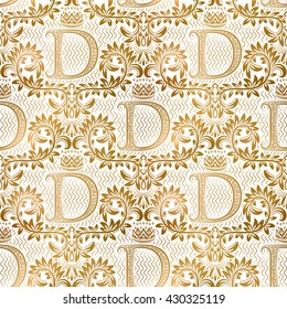 Golden white vintage seamless pattern. Gold royal classic baroque wallpaper. Antique background ornament.