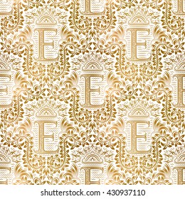 Golden white vintage seamless pattern. Gold royal classic baroque wallpaper. Antique background ornament.