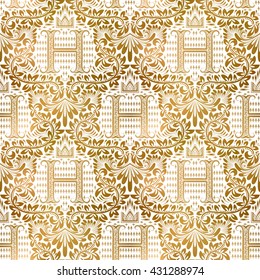 Golden white vintage seamless pattern. Gold royal classic baroque wallpaper. Antique background ornament.