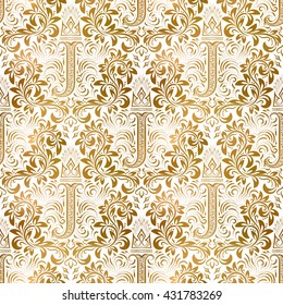 Golden white vintage seamless pattern. Gold royal classic baroque wallpaper. Antique background ornament.