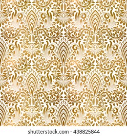 Golden white vintage seamless pattern. Gold royal classic baroque wallpaper. Antique background ornament.