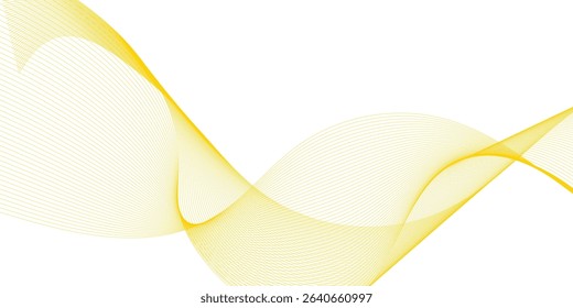 Golden and white wavy curve line with digital future technology concept background. Line art striped graphic template, banner background. Vector illustration.	