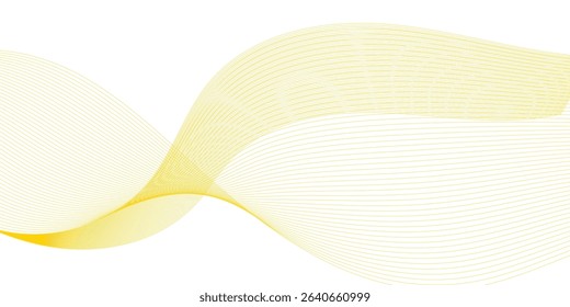 Golden and white wavy curve line with digital future technology concept background. Line art striped graphic template, banner background. Vector illustration.	