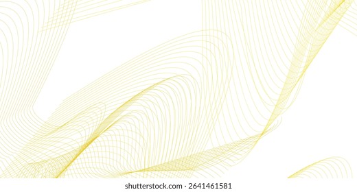 Golden and white wavy curve line with digital future technology concept background. Line art striped graphic template, banner background. Vector illustration.	