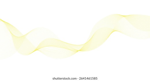 Golden and white wavy curve line with digital future technology concept background. Line art striped graphic template, banner background. Vector illustration.	