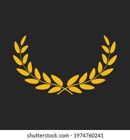 Golden wide laurel wreath icon isolated on black background. Vector illustration.