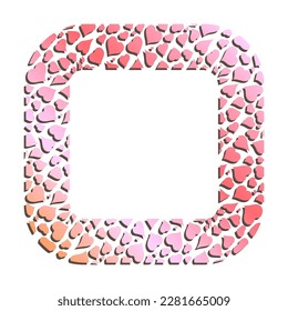 Golden wide square hearts frame for decorative headers. Pink gold metal valentine ornament isolated on white background. Vector