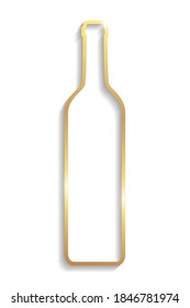 Golden wine bottle with shadows and highlights isolated on a white background.