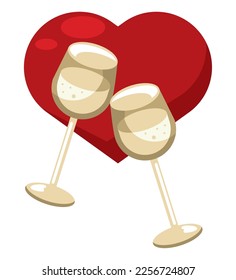 golden wine cups and heart icons