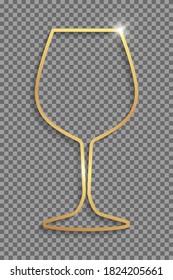 Golden wine glass with shadows and highlights isolated on a transparent background.