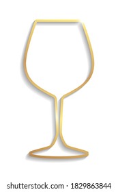 Golden wine glass with shadows and highlights isolated on a white background.