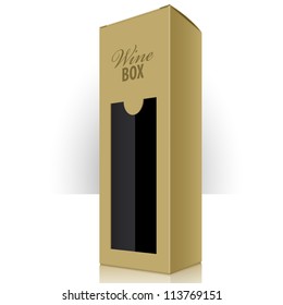 Golden wine packaging box for bottles. Vector illustration