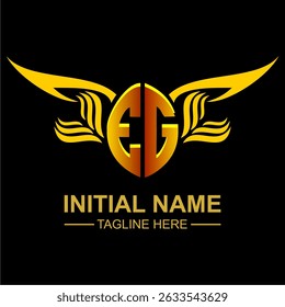 EG Golden Wing Emblem Logo with elegant gold wings, sleek and modern design. Ideal for branding, creative projects, luxury businesses, or artistic ventures.