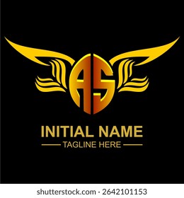 AS Golden Wing Emblem Logo with elegant gold wings, sleek and modern design. Ideal for branding, creative projects, luxury businesses, or artistic ventures.