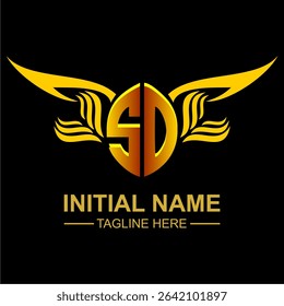 SO Golden Wing Emblem Logo with elegant gold wings, sleek and modern design. Ideal for branding, creative projects, luxury businesses, or artistic ventures.