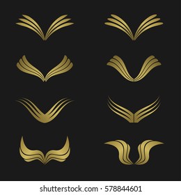 Golden Wing emblems. Fly aircraft symbol, Vector illustration