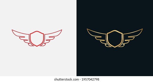 golden wing and shield logo design concept vector illustration
