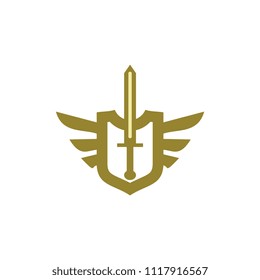 golden wing , shield, sword logo