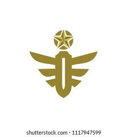 Golden wing, shield,star logo