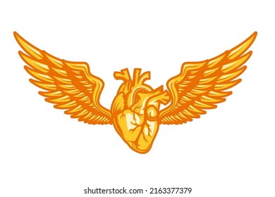 golden winged heart illustration vector logo