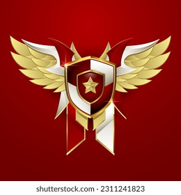 golden winged red and white  logo badge template