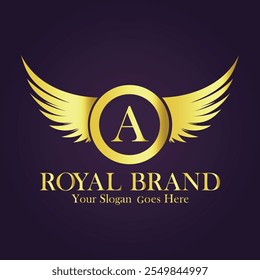 Golden Winged Royal Brand A Logo Design with Elegant Monogram and Luxurious Style