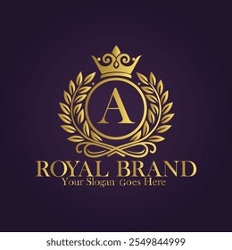 Golden Winged Royal Brand A Logo Design with Elegant Monogram and Luxurious Style