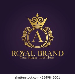 Golden Winged Royal Brand A Logo Design with Elegant Monogram and Luxurious Style