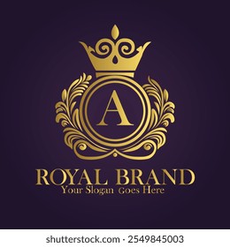 Golden Winged Royal Brand A Logo Design with Elegant Monogram and Luxurious Style