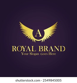 Golden Winged Royal Brand A Logo Design with Elegant Monogram and Luxurious Style