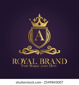 Golden Winged Royal Brand A Logo Design with Elegant Monogram and Luxurious Style