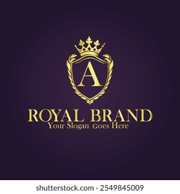 Golden Winged Royal Brand A Logo Design with Elegant Monogram and Luxurious Style