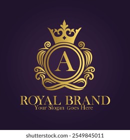 Golden Winged Royal Brand A Logo Design with Elegant Monogram and Luxurious Style