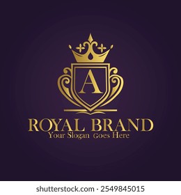 Golden Winged Royal Brand A Logo Design with Elegant Monogram and Luxurious Style