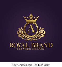 Golden Winged Royal Brand A Logo Design with Elegant Monogram and Luxurious Style