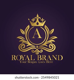 Golden Winged Royal Brand A Logo Design with Elegant Monogram and Luxurious Style