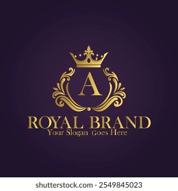 Golden Winged Royal Brand A Logo Design with Elegant Monogram and Luxurious Style