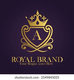 Golden Winged Royal Brand A Logo Design with Elegant Monogram and Luxurious Style