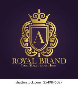 Golden Winged Royal Brand A Logo Design with Elegant Monogram and Luxurious Style