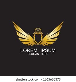 escudo alado dorado con logo de la corona / símbolo heráldico