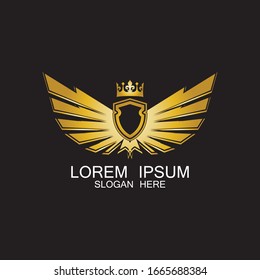 escudo alado dorado con logo de la corona / símbolo heráldico