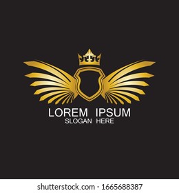 golden winged shield with crown logo / heraldry symbol