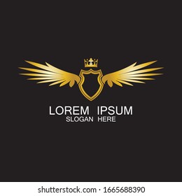 golden winged shield with crown logo / heraldry symbol