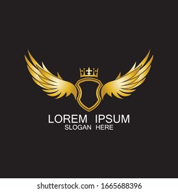 golden winged shield with crown logo / heraldry symbol