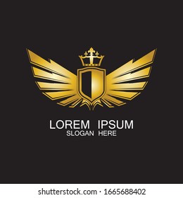 goldener Schild mit Kronenlogo / Kräutersymbol
